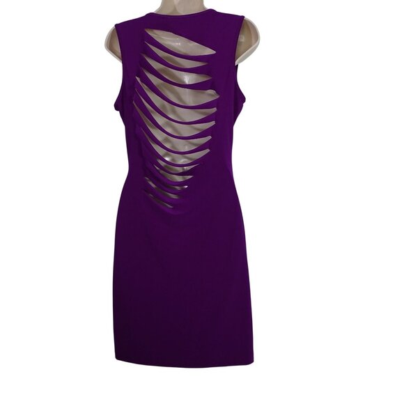 Symphony Sleeveless Purple Bodycon Sheath Dress Women Size L Laser Cut Back - Picture 2 of 8